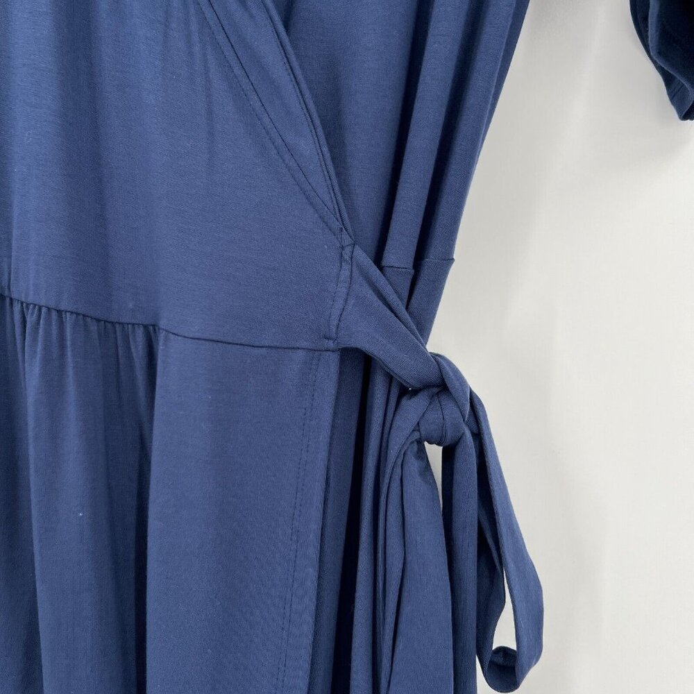 Quince Navy Blue Tencel Jersey True Wrap Dress Midi sz XL Short Sleeve NWT - Picture 2 of 5